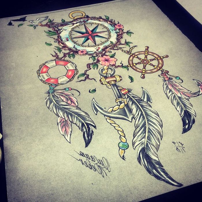 chrometoasterwatercolorcolorcolortattoofeatherscompassdreamcatcher