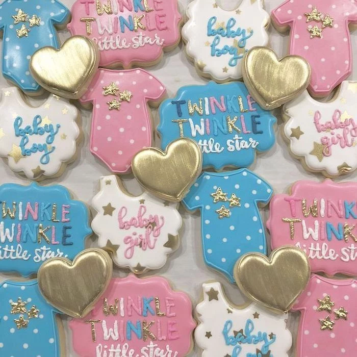 decorated cookies, gender reveal party, twinkle twinkle little star, baby boy, baby girl
