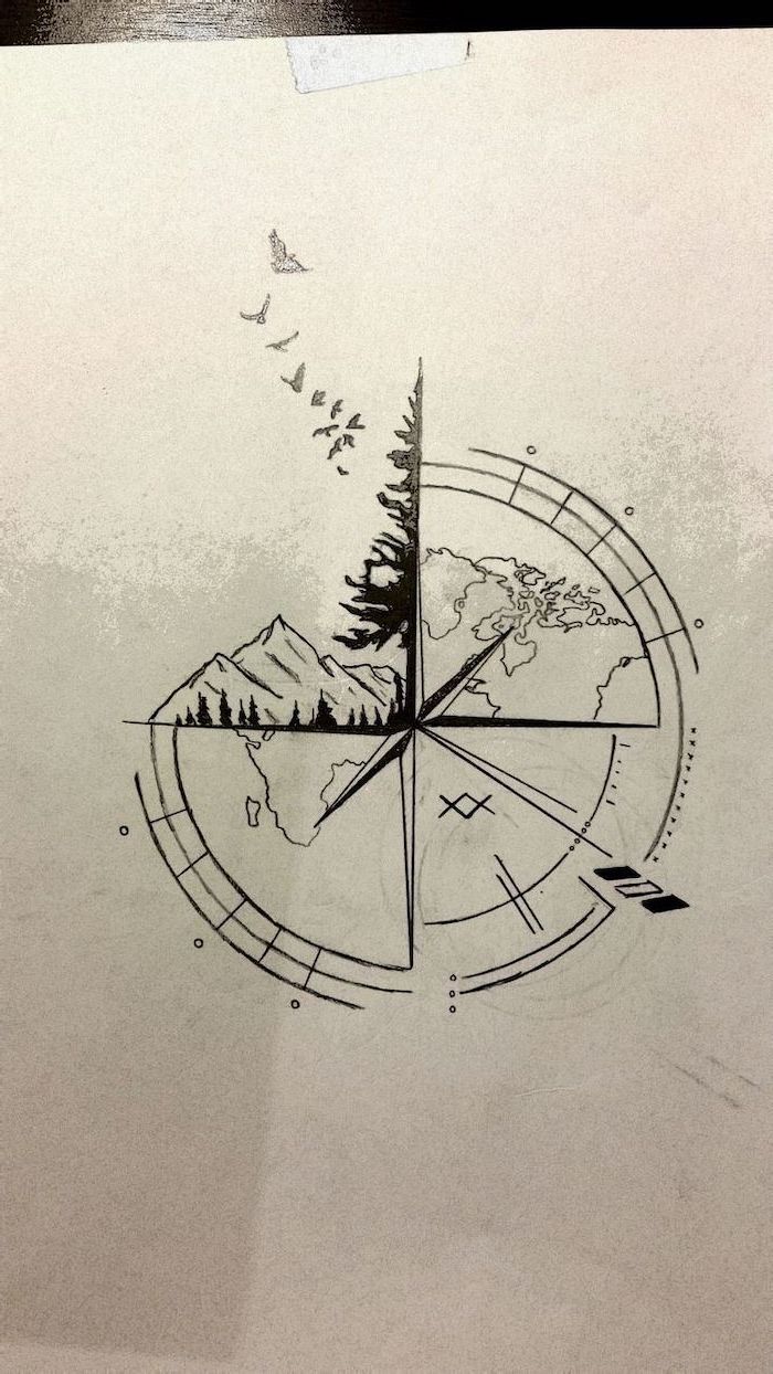 Mountains compass arrow tattoo Adventure travel outdoors  Stock  Image  Everypixel