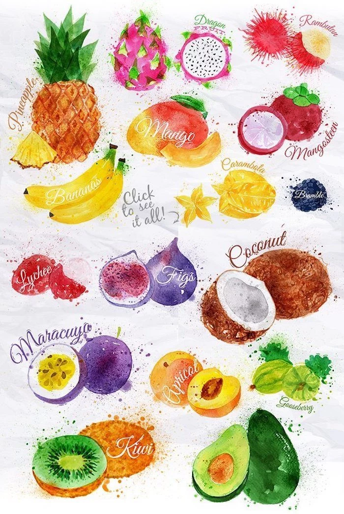 different fruits, turn photo into line drawing online free, colorful drawing, white background