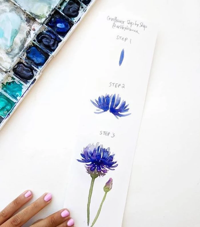 how to draw a flower, drawing pictures, step by step, diy tutorial, shades of blue