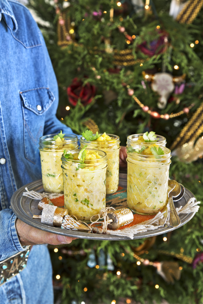 man with denim shirt, carrying silver tray, smoothies inside, best brunch recipes