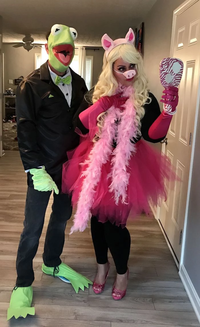 man and woman, miss piggy and kermit, simple halloween costumes, sesame street characters
