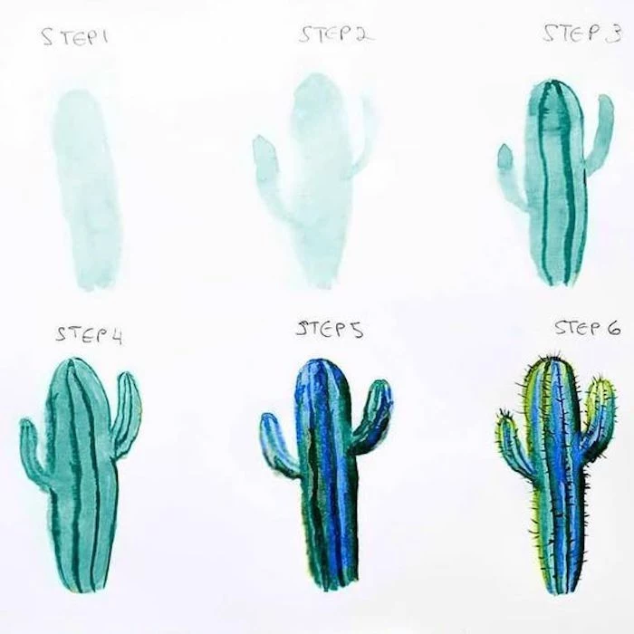 step by step, diy tutorial, drawing pictures, how to draw a cactus, white background