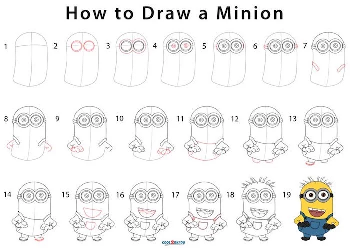 how to draw a minion, step by step, diy tutorial, tracing pictures
