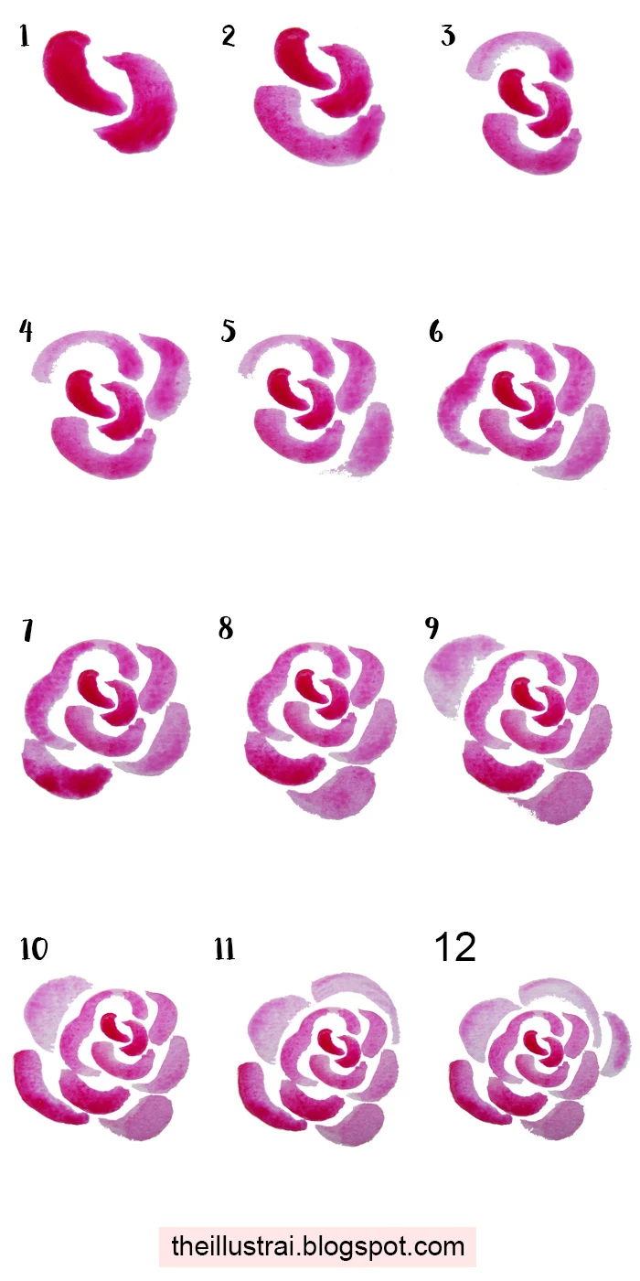 drawing images, how to draw a rose, diy tutorial, step by step, white background, pink paint
