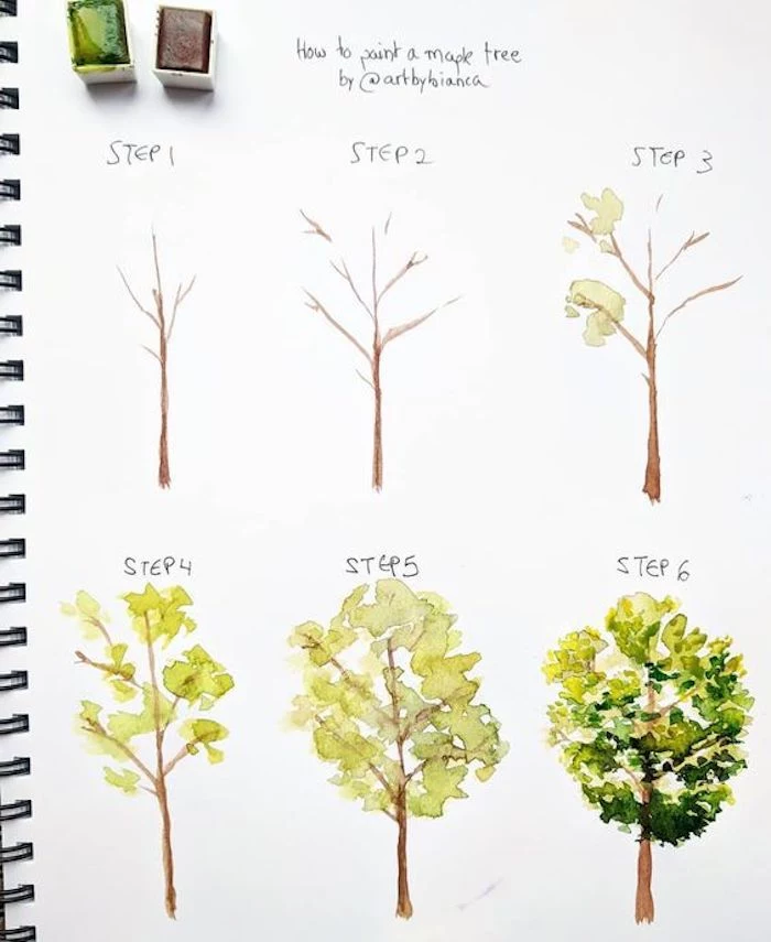 how to paint a maple tree, images to draw, step by step, diy tutorial