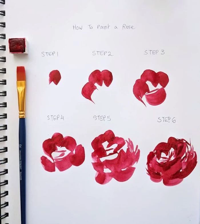 how to paint a rose, step by step, diy tutorial, drawing pictures, white background