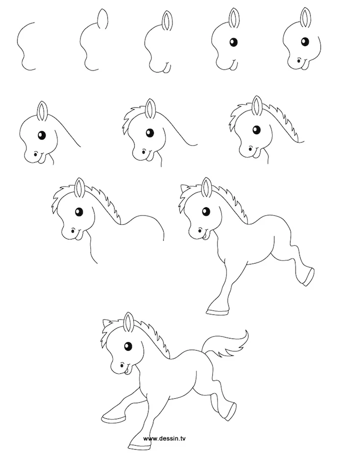 things to trace, how to draw a pony, step by step, diy tutorial, black and white sketch