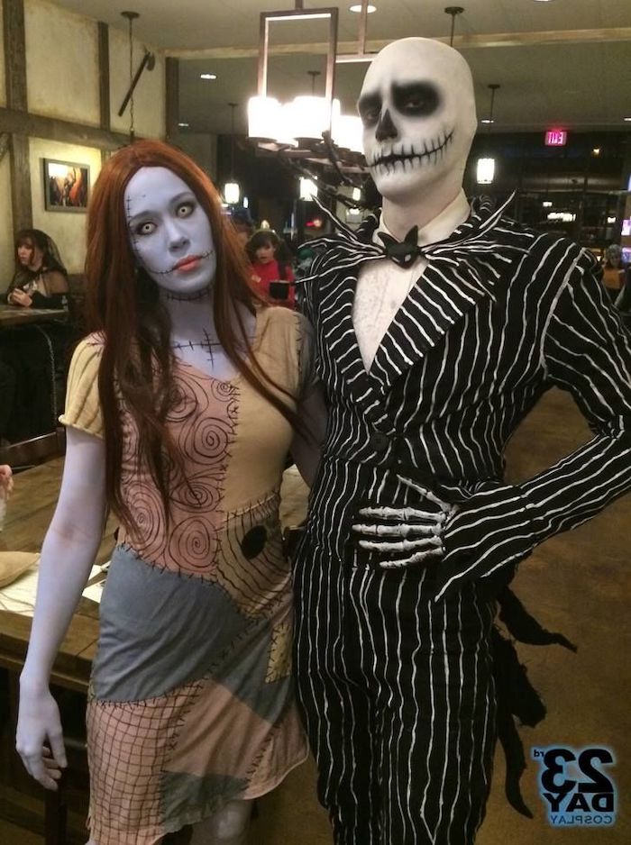 nightmare before christmas, simple halloween costumes, man and woman, jack skellington and sally