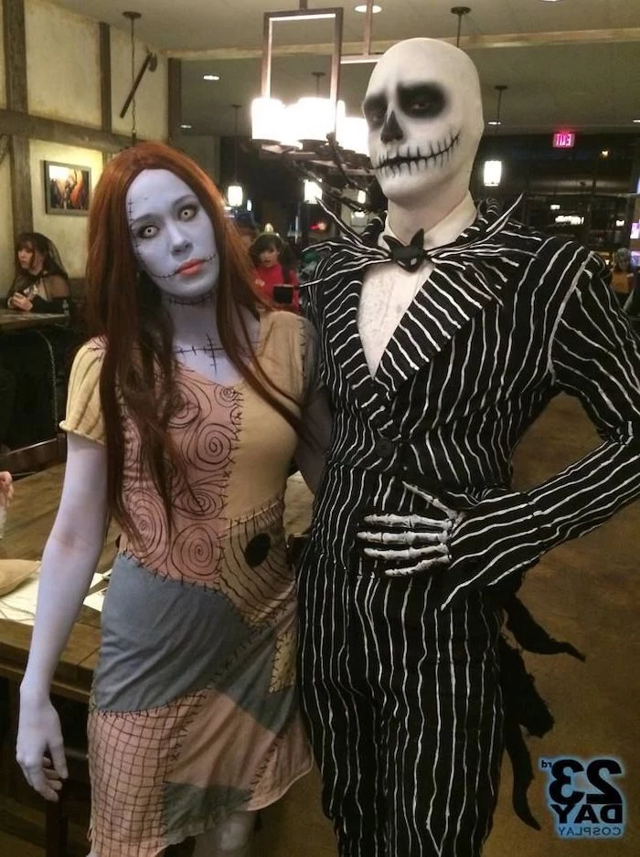 nightmare before christmas, simple halloween costumes, man and woman, jack skellington and sally