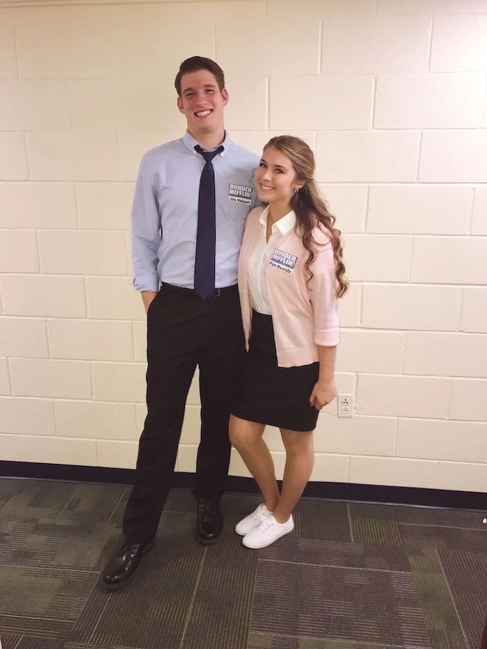 jim halpert, pam beesley, the office characters, what should i be for halloween, white tiled wall