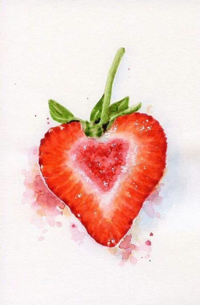 white background, traceable pictures, drawing of a strawberry, green and red paint