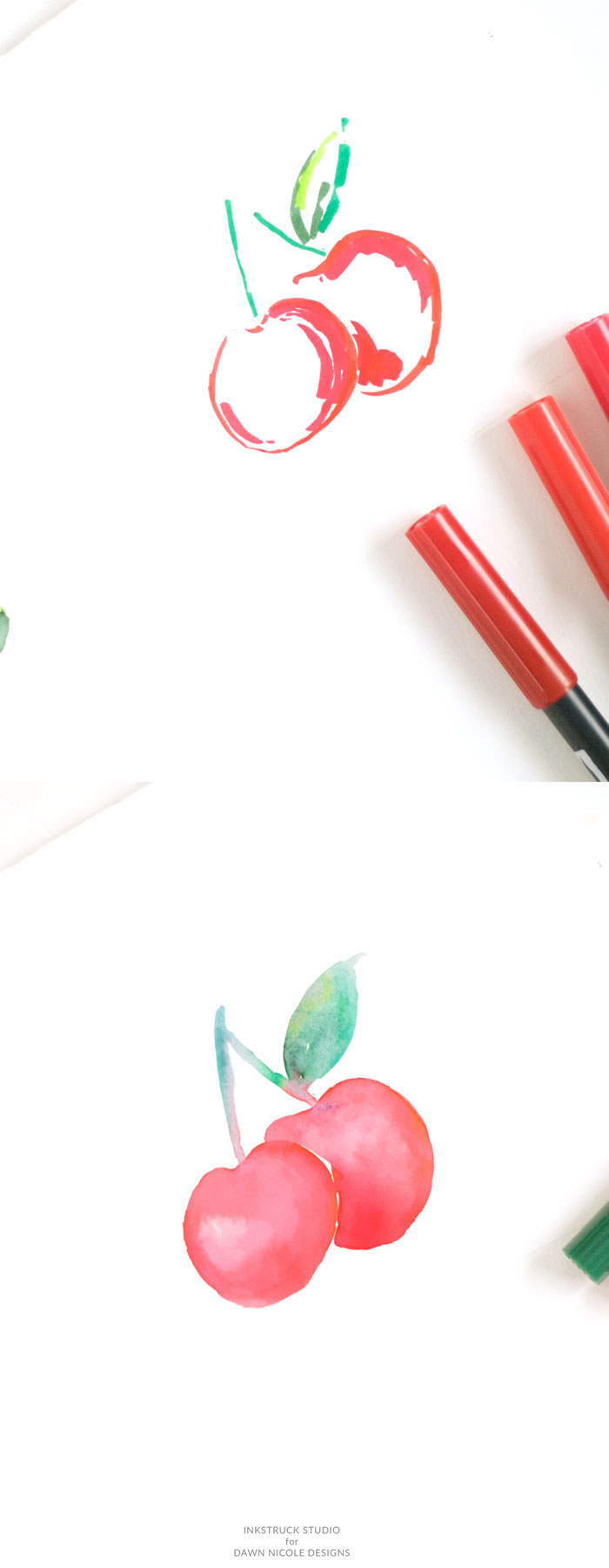 how to draw a cherry, step by step, diy tutorial, images to draw, red markers