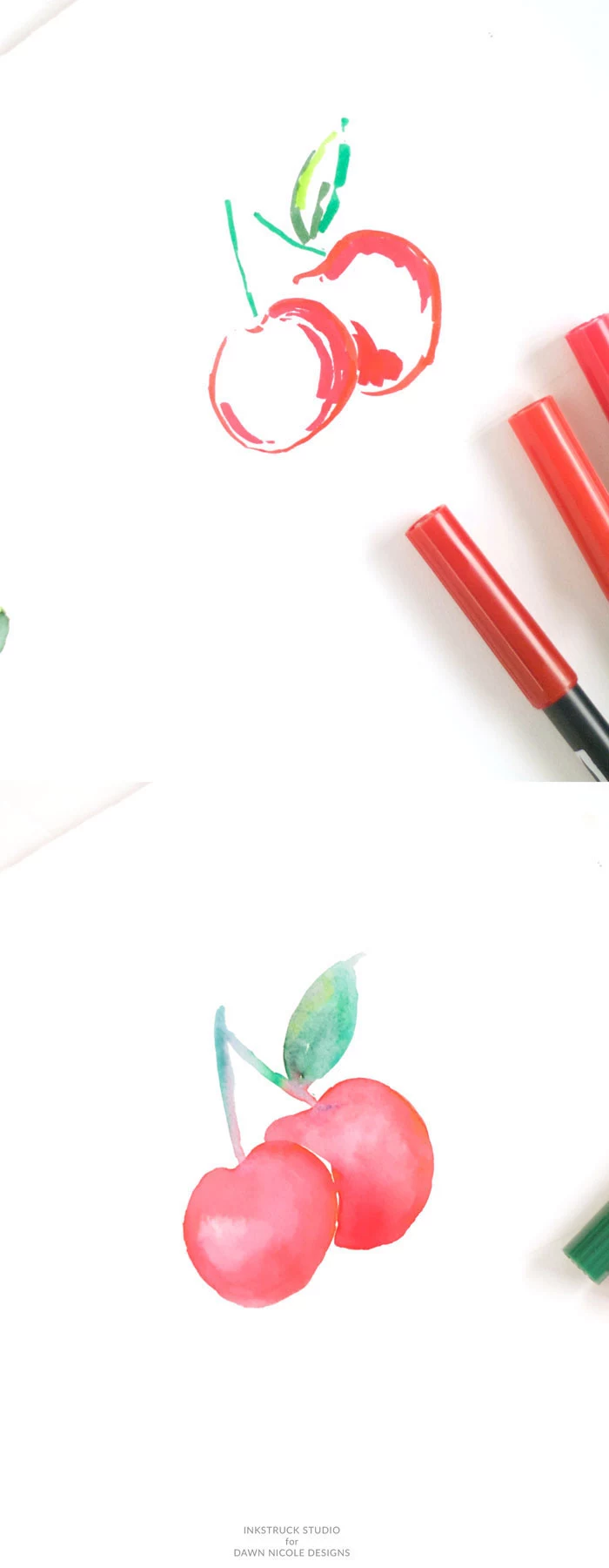 how to draw a cherry, step by step, diy tutorial, images to draw, red markers