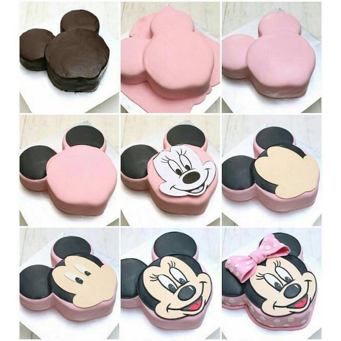 step by step, diy tutorial, minnie mouse cake pan, minnie's head, cake shape