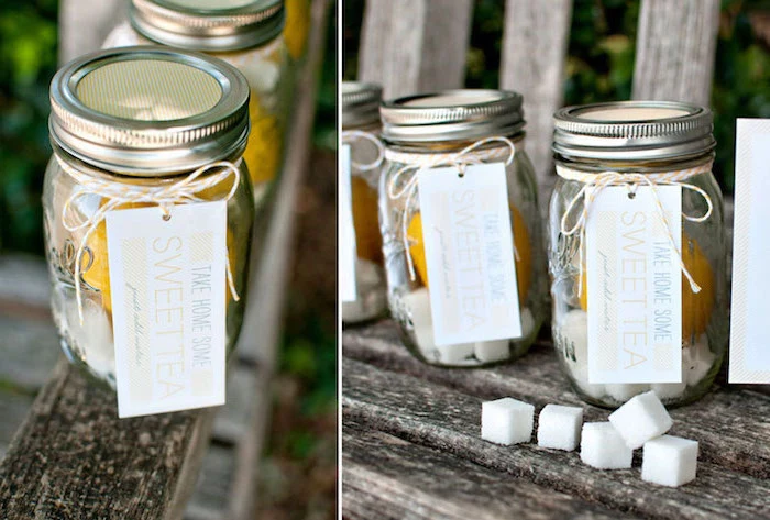 sweet tea, party favor, deconstructed in a mason jar, minnie mouse baby shower, wooden table