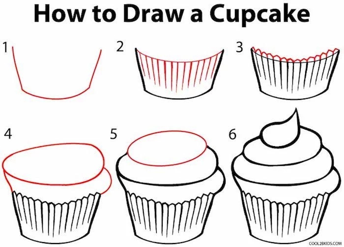 how to draw a cupcake, photo to line drawing, step by step, diy tutorial