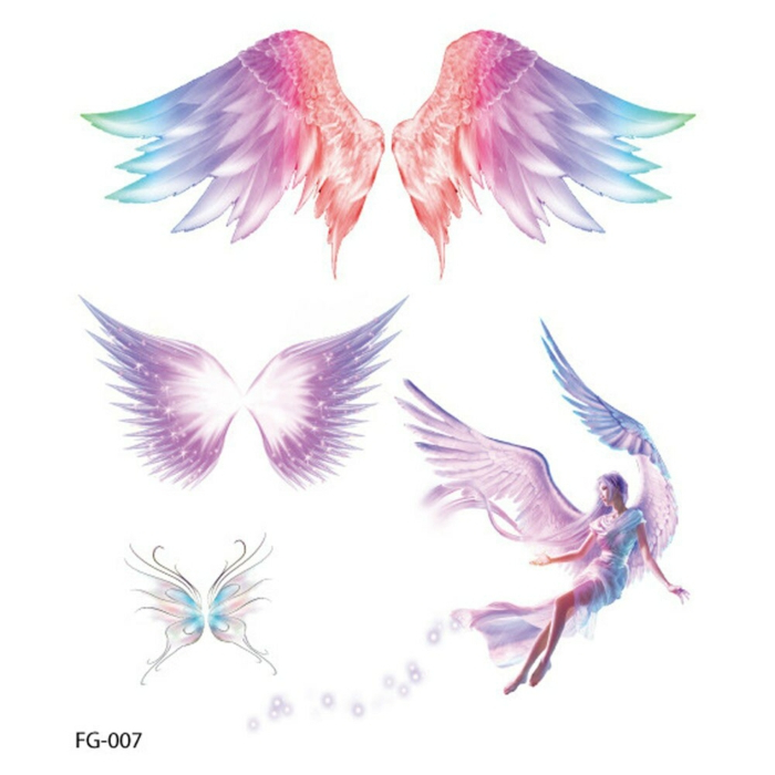 watercolor angel wings tattoo, drawings of different types of wings, colored drawings on white background