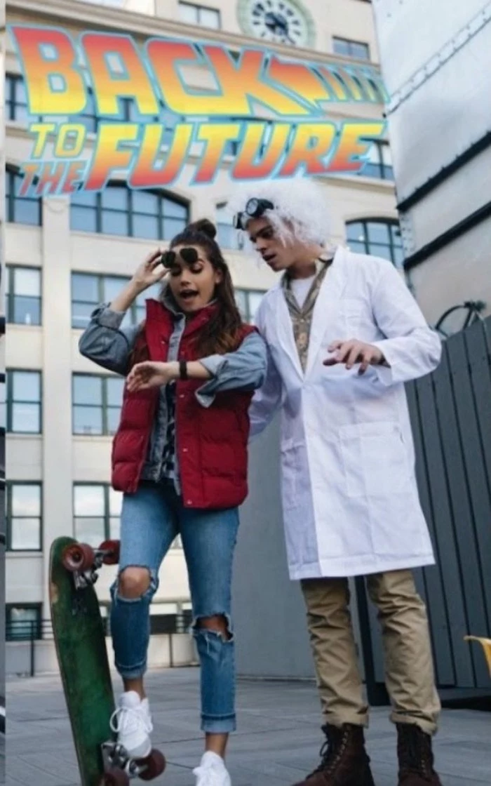 back to the future, marty mcfly and doc, easy halloween costumes for guys, man and woman