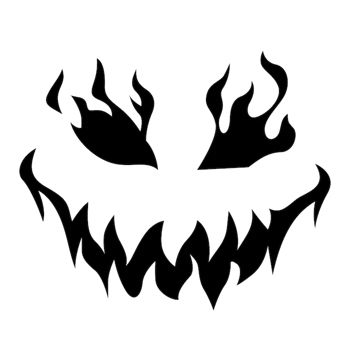 stencil template, how to carve a pumpkin, black and white sketch, scary face