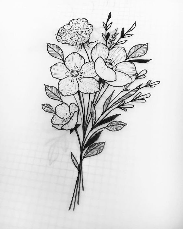 how to draw a sunflower, a bunch of flowers, black pencil sketch, on white background