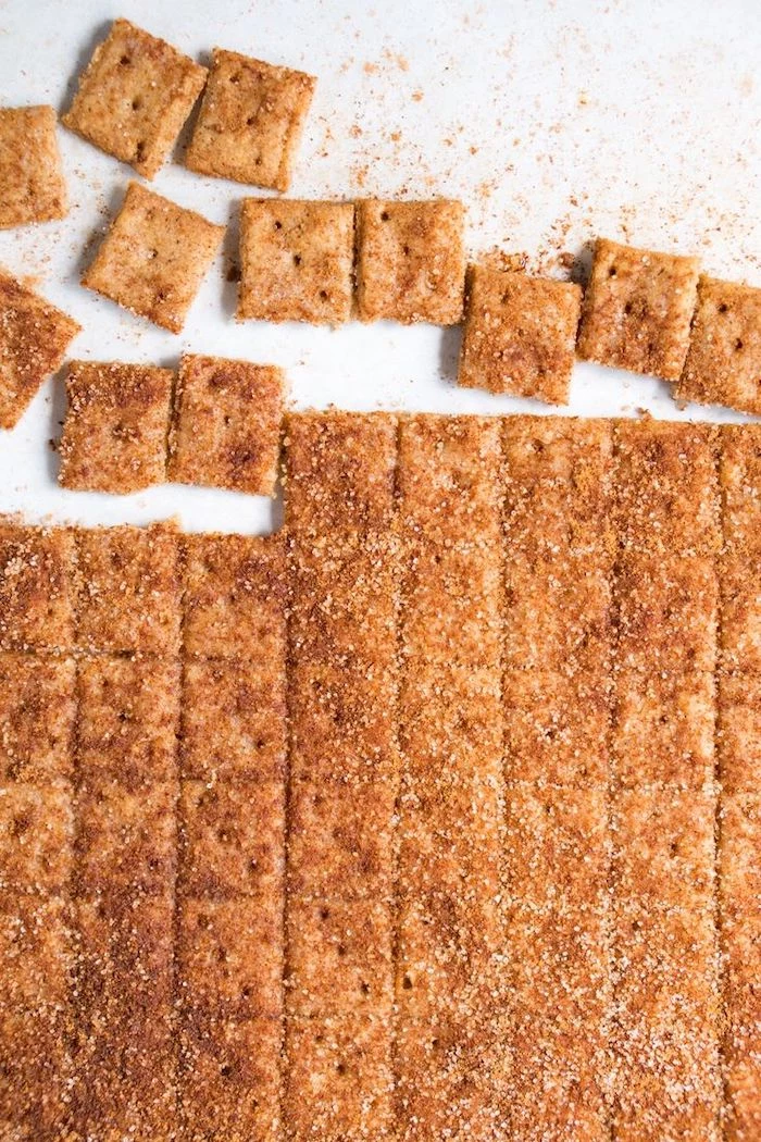 cinnamon toast crunch, cut into square pieces, on white table, keto breakfast ideas