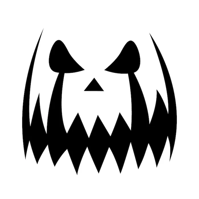 black and white sketch, how to carve a pumpkin, large teeth, stencil template