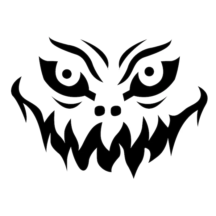 jack o lantern ideas, scary face, black and white sketch, stencil template