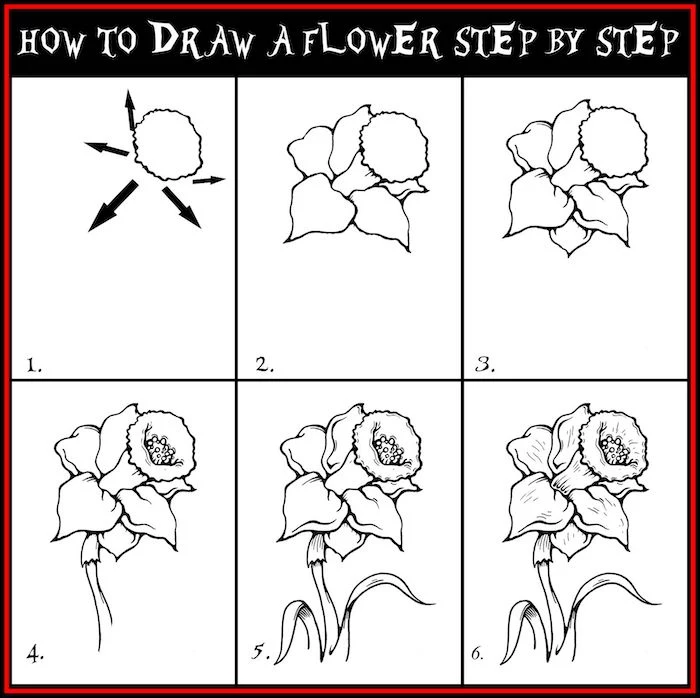 how to draw a flower step by step, diy tutorial, rose drawing step by step, white background