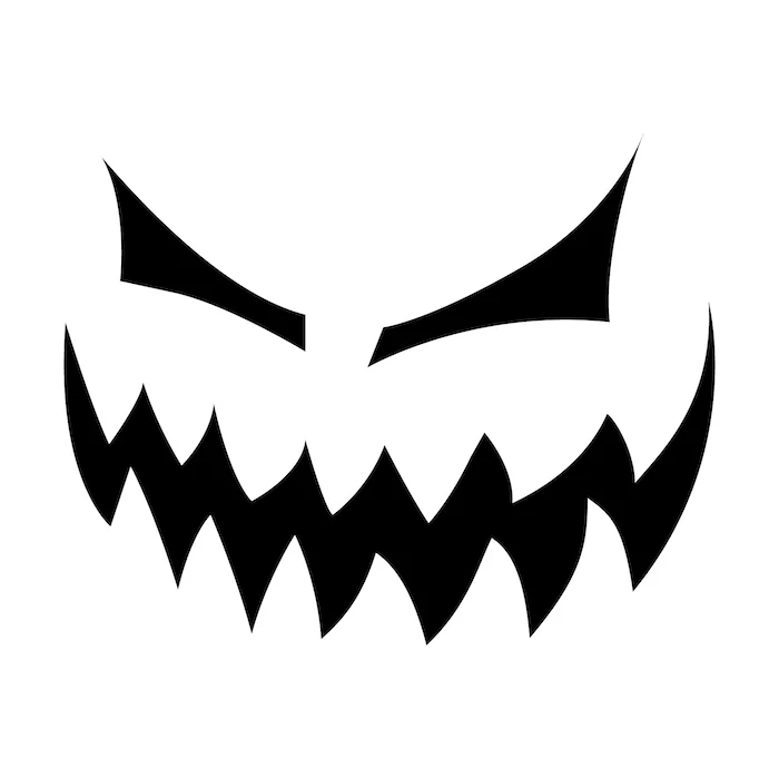 large teeth, scary eyes, jack o lantern ideas, black and white sketch, stencil template
