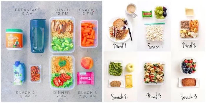healthy meal prep ideas for the week, recipe for each meal of the day, photo collage