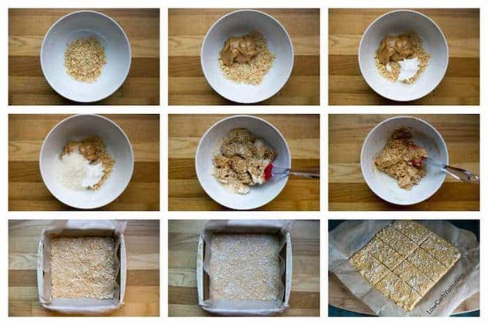 step by step, diy tutorial, low carb breakfast, coconut bars, with macadamia nuts, photo collage