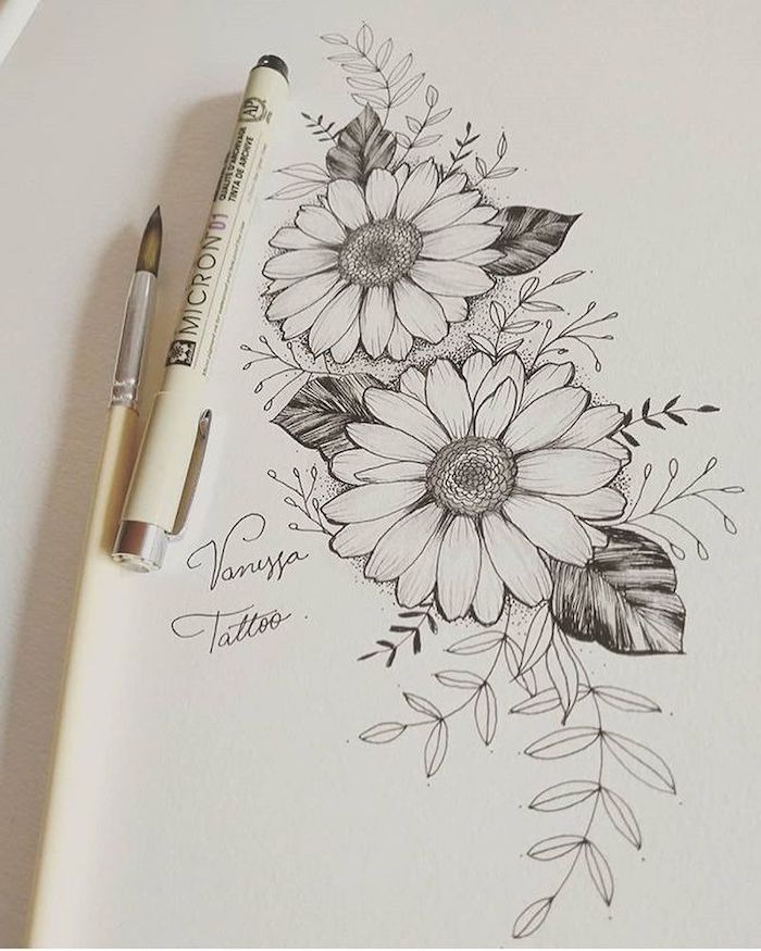 Simple Pencil Drawn Flowers