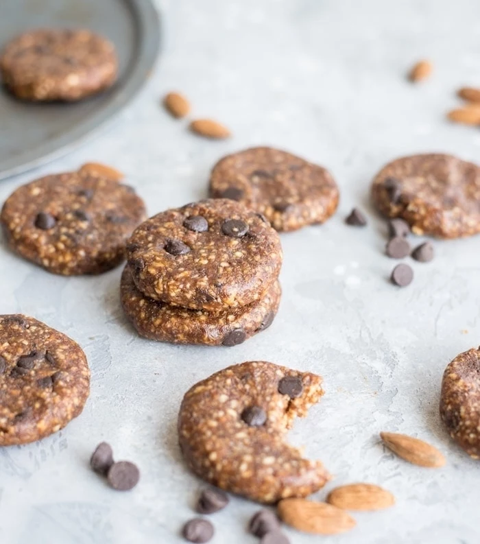 vegan cocoa cookies, with almonds, chocolate chips, best chocolate chip cookie recipe, granite countertop