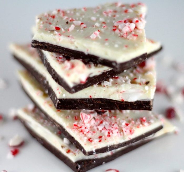 white and dark chocolate bars, crushed candies on top, easy dessert recipes with pictures