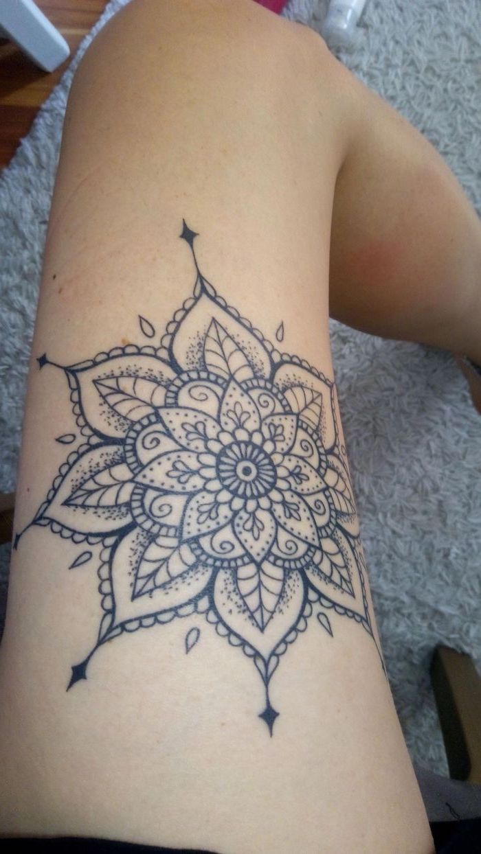 girly front thigh tattoos