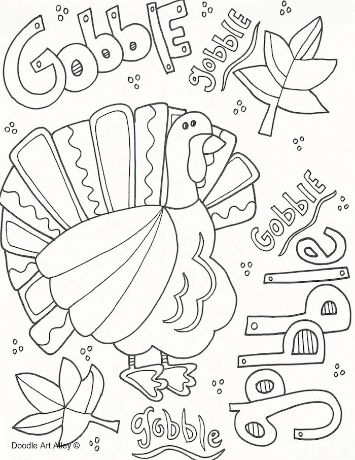 gobble gobble, written all over, turkey in the middle, turkey printable, fall leaves
