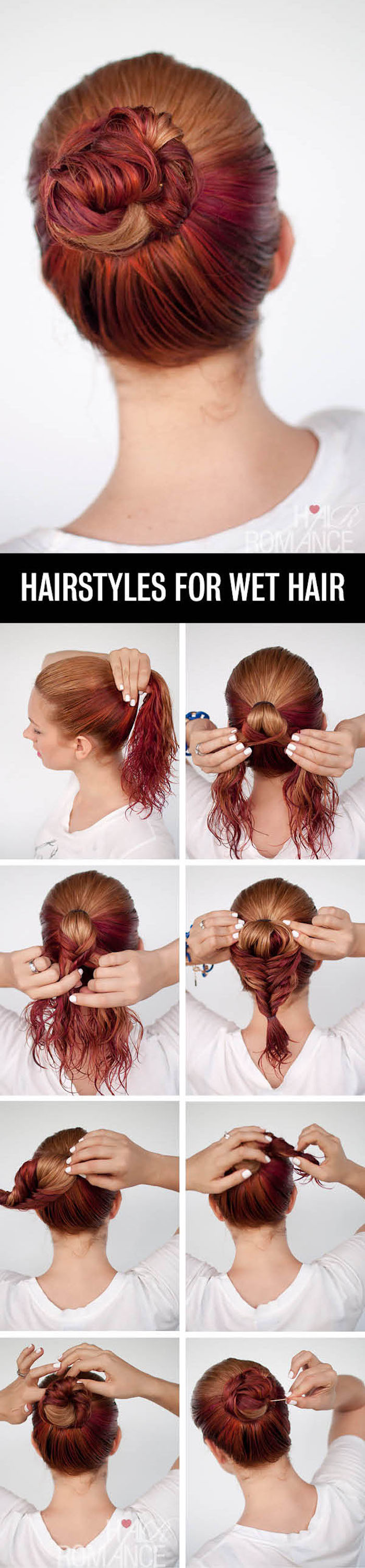 hairstyles for wet hair, shoulder length hair, step by step, diy tutorial, photo collage