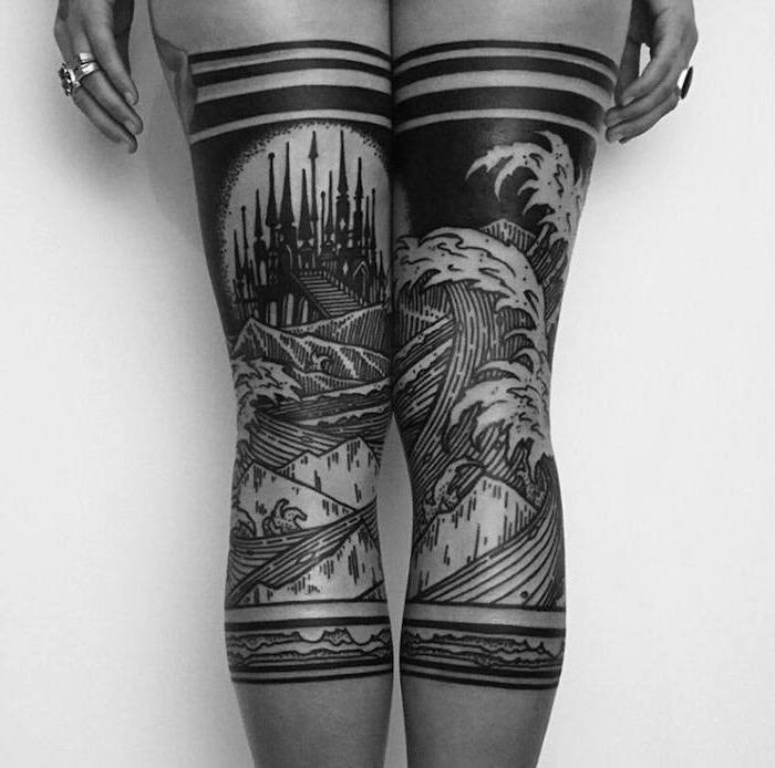 Временная Тату Роза В Геометрии  Female Thigh Tattoos HD Png Download   Transparent Png Image  PNGitem