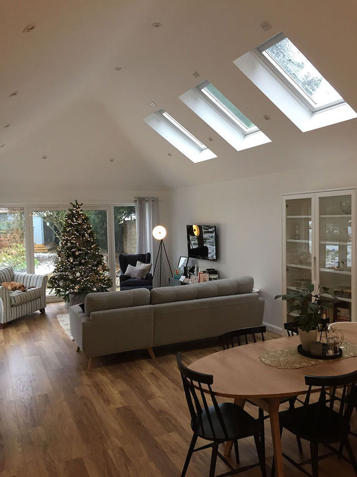 vaulted ceiling with roof lights