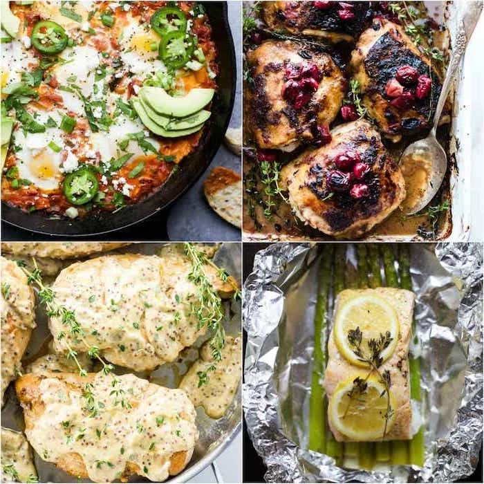photo collage, healthy meal prep ideas for weight loss, different meals, salmon and lemon, meat with veggies