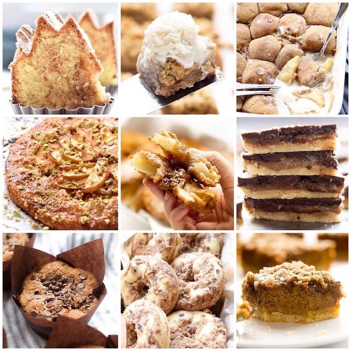 different deserts, tarts and cakes, donuts and pies, best thanksgiving pies, photo collage