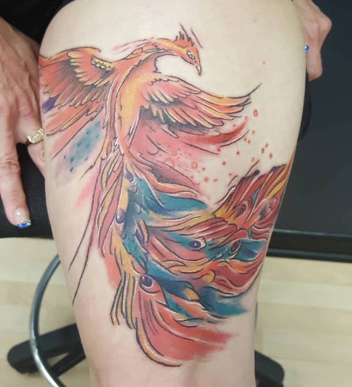 Phoenix Leg tattoo by Andre Cheko TattooNOW