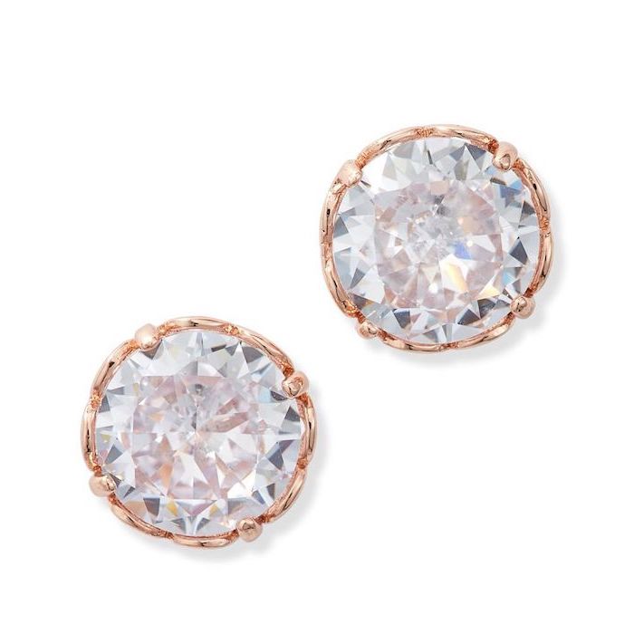 rose gold earrings with round rhinestones, what to get mom for christmas, white background