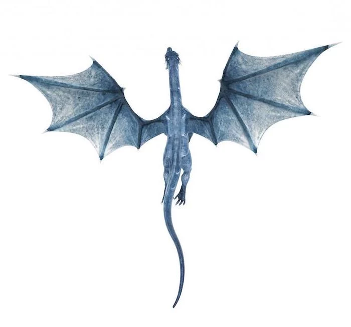 blue dragon viserion flying, game of thrones character, japanese tattoo meanings, white background