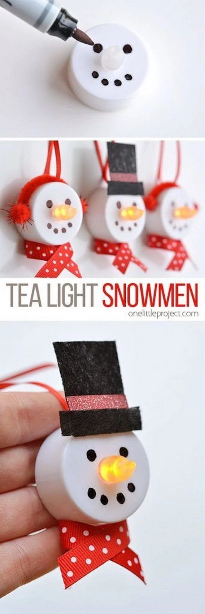 tea light snowmen, christmas activities for preschoolers, photo collage of step by step diy tutorial