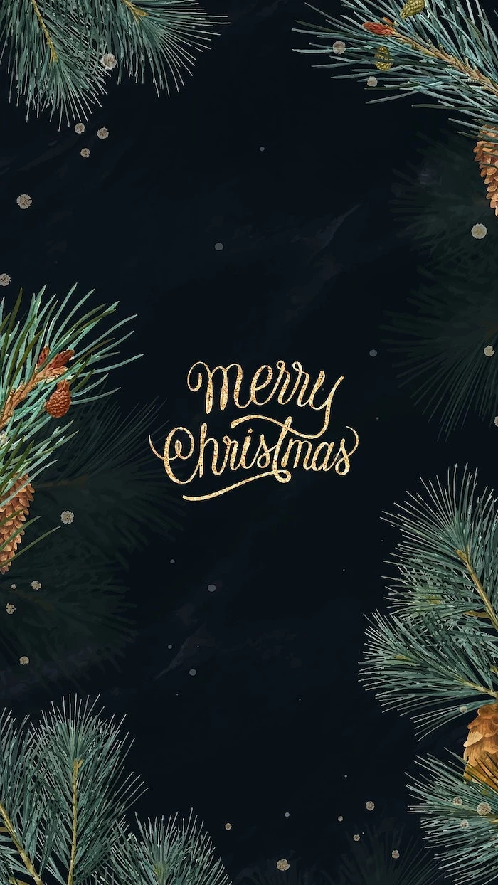 merry christmas written over black background, free desktop backgrounds, tree branches around it