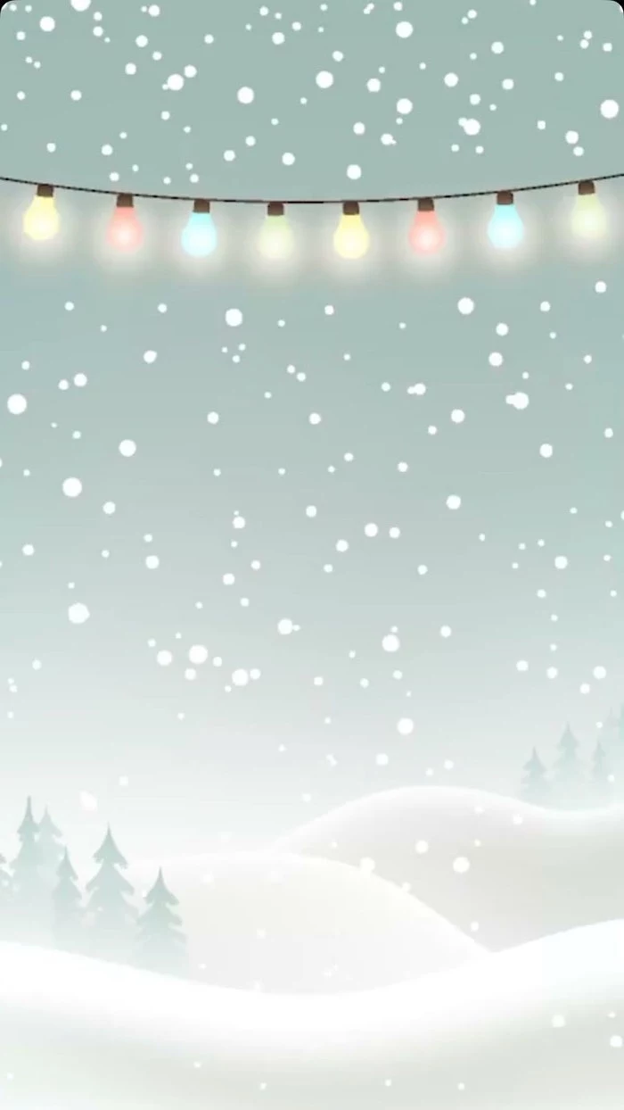 painting of snow falling over mountain, string of lights on top, free desktop backgrounds