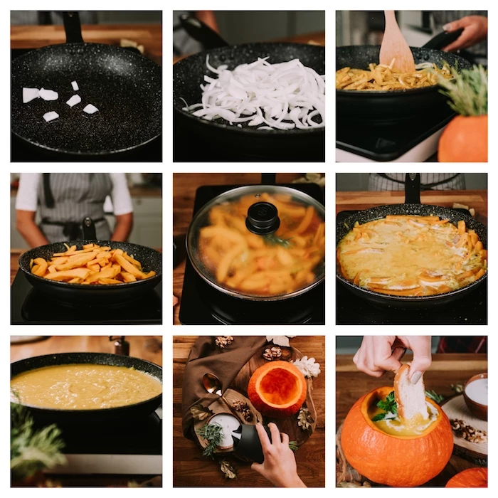 photo collage, how to make a pumpkin soup, step by step diy tutorial, creamy soup recipes